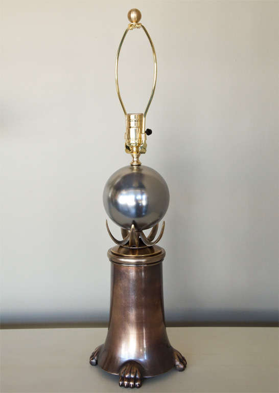 Mid-Century Brutalist Pair of Brass and Polished Nickel Table Lamps In Excellent Condition In Los Angeles, CA